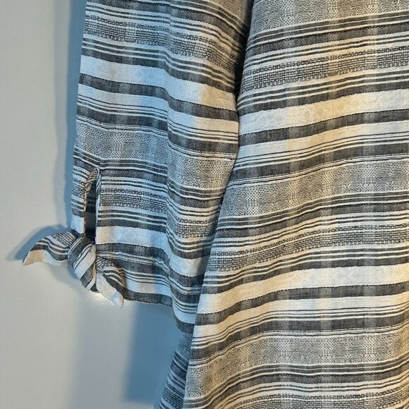 Anne Klein SZL Gray & White stripe linen Shirt Shacket Old Money Quiet Luxury - Picture 4 of 10